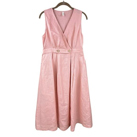 Grae Cove 100% Linen Midi Dress Size S Pink Sleeveless Summer Wedding - Picture 1 of 11